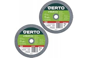 VERTO Schleifscheiben 150 x 20/16/12.7 Dick: 20 mm - 2 Stück, inkl. Untersetzungen, passend für verschiedene Schleifmaschinen, Körnung K60, 2 Scheiben inkl., Scheiben zum Metallschleifen
