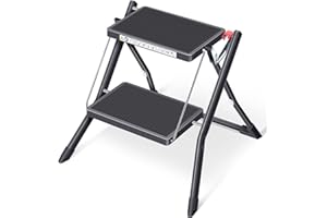 ‎KINGRACK KINGRACK Klapptritt, 2 StufenTrittleiter, zusammenklappbar, Leiter mit Rutschfester Gummimatte, Tritthocker mit Entriegelungstaste, Leichter Stahl, für bis zu 150 kg, Schwarz
