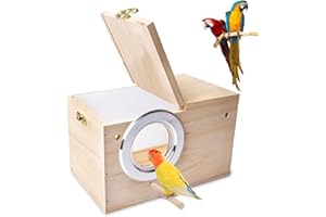 WIYETY Wellensittich Nistkasten Transparent Design, Sittich Nistkasten, Hölzerne Vogel Nistkasten, Brutkasten für Papageiend, Brutkasten, für Finken,Wellensittiche,Kanarienvögel Usw (12*12*19.5cm)