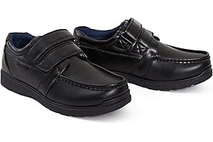 shelikes Boys Black Touch Fasten Back to School Velcro Smart Casual Slip On Faux Leather Shoes