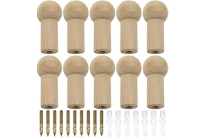 NewZC 12Pcs Natural Round Wood Wall Hooks Wooden Peg Hanger with Screw Wall Mounted Coat Rack Decorative Single Hook for Bathroom Bedroom Hanging Hat Scarf Clothes Towel Robe - Maximum Load 7kg
