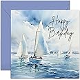 Old English Co. Sailing Boat Birthday Card for Him - Sailing Regatta Scene Birthday Card for Men - Sail Boat Birthday Card for Dad, Grandad, Husband | Blank Inside with Envelope