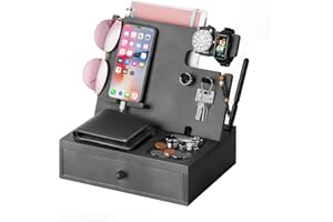 ROBOMANOR Gifts for Men Wood Phone Docking Station Mens Gifts for Dad Gifts for Fathers Day Bedside Table Organizer for Cellphone,Watch,Keys for Men Anniversary Dad Birthday Gifts for Him