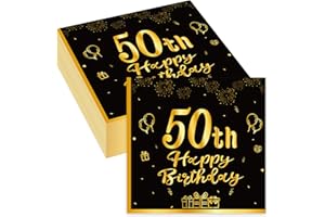 WENTSENT 50th Birthday Black Napkins |Black Gold Napkins Birthday |40Pcs Tableware Party Napkins |Happy Birthday Disposable Tableware Paper Napkins |50th Birthday Party Supplies Table Decoration (50th, 40P)
