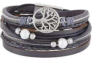 StarAppeal Armband Wickelarmband mit Perlen, Ketten, Flechtelement und Lebensbaum Anhänger, Magnetverschluss Silber, Damen Armband