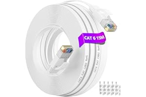 SOIBKE Kabel Ethernet 15 metrów Biały, kabel sieciowy Cat 6 15m, kabel internetowy 15 metrów Cat6 Kabel LAN High Speed 10/100/1000Mbits, Długi Gigabit Kabel RJ45 Płaski wewnętrzny do modemu Ruter Switch PC