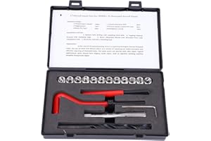 VIAGASAFAMIDO Kit de Reparación de Roscas 17 Piezas, Métrica M10X1.25Mm, Taladro Helicoidal para Rosca Dañada, Llave Hexagonal, Tornillo de Acero Inoxidable, Herramientas Mano Reparación Roscas