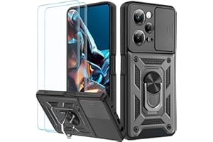 Yohii Funda para Xiaomi Poco X5 Pro 5G / Xiaomi Redmi Note 12 Pro 5G 6.67" Carcasa, 2 Pack Cristal Templado, Protección Cámara con 360 Anillo Soporte PC y Silicona TPU Case - Negro