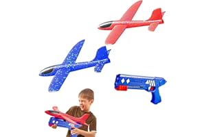 POUSXIYOR Avion Juguete, Paquete de 3 planeadores de avión de Espuma con Pistola de catapulta, Juegos de jardín al Aire Libre para niños, 3 4 5 6 7 8 9 10 años Regalos para niños y niñas