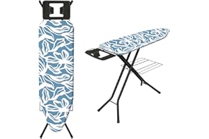 TEENO Asse Da Stiro Pieghevole 122 x 38 cm, Adatto ferro a vapore,Chiusura Sicura,7 regolazioni di altezza, copertura in cotone 100%, universale per casa/lavanderia(Blu con stampe)