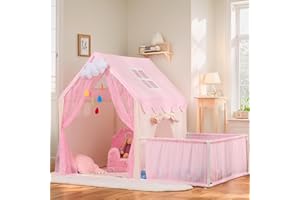 LOAOL Large 2-in-1 Kids Play Tent - Princess Tent with Cloud Ornaments, Indoor Playhouse for Girls, Toddler Fort with Two Windows (Pink)