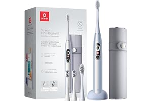 Oclean X Pro Digital Cepillo eléctrico Gift Set, 3 Modos, 4 Cabezales de cepillo y estuche de viaje, con pantalla a color, Duración de la batería 30 días, con temporizador y aplicación, Plateado