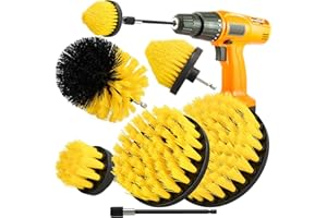 LFSEMINI 5pcs 1/4in Power Scrubber Drill Brush Set with Extender, Drill Scrub Brush for Cleaning Showers, Tubs, Bathroom, Tile, Grout, Carpet (5 Brushes)