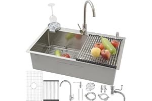 SCYOMSTORE Lavandino Cucina 80 x 50 cm,Lavello Cucina 1 Vasca in Acciaio Inox con rubinetto,Grande Lavabo Cucina Spazzolata,con Griglia inferiore per lavello,Scolapiatti,dispenser sapone,scarico