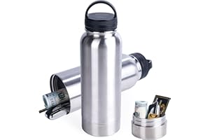 MYMEALIVOS 24oz Hidden Safe Water Bottle, Stainless Steel Secret Water Bottle with Hidden Compartment, Bottle Keeps Your Valuables Safe Like Money, Keys, and Jewelry-Silver White