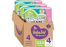 Babyjoy Compressed Diamond Pad, Size 4, Large, 10-18 Kg, Giant Box, 222 Diapers