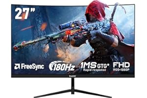 Gawfolk 27 Inch Curved(3000R) PC Gaming Monitors 180hz, FHD 1080p 1ms without Bezel, freesync, 98% sRGB，178 ° Angle View HDMI DisplayPort, Compatible with Mural VESA100*100MM - Black