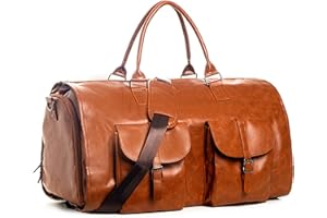 RHYRGWEK Garment Bags for Travel for Women Leather Garment Bags for Travel with Shoe Bag Convertible Carry-on Garment Bag Weekender 2 in 1 Hanging Suitcase Suit Bag for Women (Brown)