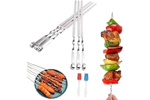 Amebleak 24 Pcs Brochetas de Barbacoa de Acero Inoxidable, Pinchos para Barbacoa Reutilizables, Brochetas de la Parrilla para Metal Plano Largo, para Fiestas Barbacoa Fogata o Parrilla