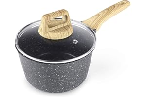 GiPP Casseruola da 20 cm, piccola casseruola a induzione, con coperchio, rivestimento antiaderente in granito, manico in legno, pentola da 3.6L, per induzione, senza PFOA (grigio, 20cm)