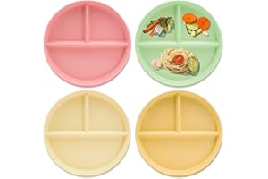 Dreamark Lot de 4 Assiettes Compartiment Divisées Assiette Reutilisable,Lavable au lave-vaisselle Micro-ondes Incassables Plateau Repas Pour le Contrôle des Portions