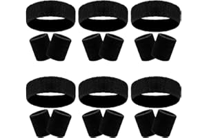 GEEBUZZ 18 Stück Schweißbänder Stirnband Armband Set Bunt gestreift Frottee Sport Athletic Gym 80er Jahre Schweiß Stirnbänder Armbänder