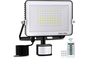 FEAHRZEUG 50W Security Lights Outdoor Motion Sensor 5000 Lumen PIR Light with Remote Control IP66 Waterproof Motion Sensor Flood Garden Light Security Perfect for Forecourt Backyard Garages