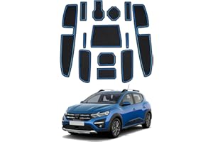 LFOTPP Lot de tapis en caoutchouc antidérapants pour console centrale, porte-gobelets, compatibles avec Dacia Sandero 3 / Sandero Stepway III 2021-2023 (bleu)
