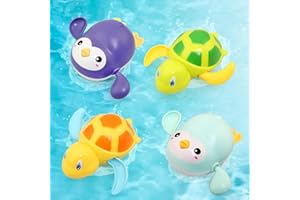 BelleStyle Juguetes Baño Bebe, Juguetes Bañera para Niños Niñas, Tortuga y Pingüino Animales Fotantes Juguetes de Agua Piscina Baño Juego de Ducha Regalo para Niños Pequeños 1 2 3 4 Años