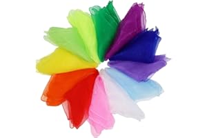 AUXHCYL Pack of 12 Juggling Cloths, Chiffon Cloths for Dancing, 60 x 60 cm Silk Scarves Baby, Square Colourful Cloths for Nursery, Children's Show & Adults, Juggling and Sensory