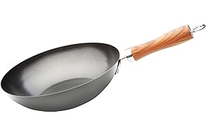 WECOOK! Carbono Wok Inducción 28 cm, Antiadherente QUANTANIUM Ecológico 3 Capas sin PFOA, Acero al Carbono, Mango Imitación Madera, Apta Todas las Cocinas Vitrocerámica, Gas