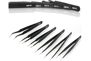 Neuftech Kit de 6Pcs Pince à Epiler Acier Inoxydable Pince Brucelle Antimagnetique Anti-statique Haute Précision ESD10-15 - Noir