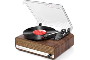 Udreamer Record Player with Speaker Bluetooth Turntable Vintage Vinyl Player Support USB AUX-in Headphone RCA Line-Out 3 Speed Belt-Driven Auto-Stop Mirror Design Walnut