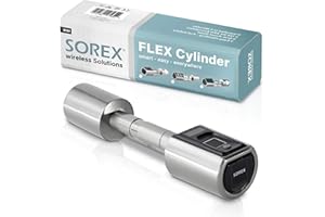 SOREX FLEX Elektronisches Türschloss mit Fingerabdruck, Smartes Schloss mit Schließzylinder, Fingerprint | Standardlänge Silber