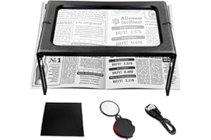 AUTOPkio Lupa de Lectura con 6 Luz LED, A5 Rectangular 3X Lupa de Manos Libres con Soporte y Cordón Página Lupa para Libros, Mapas, Joyas, Ancianos, Baja Visión, Costura