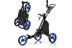 GOPLUS Chariot de Golf Pliable à 3 Roues, 4 Positions de Hauteur Réglables, Cadre en Alu, Porte-ombrelle Réglable, Sac Étanche, Frein à Pied, 121 x 70 x 116 CM