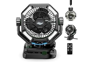 coldSky Camping Fan with Dual Motor, 20000mAh Clip On with Digital Display, 9-Inch Portable Battery Operated with LED Lantern, Tent Fan for Camping with Remote, 5 Speeds, 4 Timing, Outdoor Green