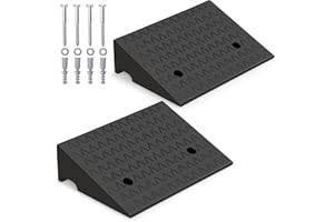 COSTWAY 2PCS Rubber Kerb Ramps, Heavy Duty Curb Ramp Set with 4 Expansion Bolts, Lightweight Driveway Threshold Ramps for Wheelchairs, Cars and Motorcycle, 3 Tons Load Capacity (48 x 33 x 13 cm)