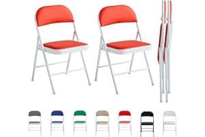 mcc direct Set of 2 Folding Chairs, Faux Leather Foldable Chairs with Metal Frame and Padded Seat, Easy to Fold and Store for Home, Office, Dining and Reception (Red)