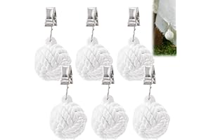 AVLA 6 Pack Tablecloth Weights, Heavy Cloth Pendant with Metal Clips, Cast Iron Round Ball Hangers, Stainless Steel Table Covers Clamps for Decoration, Outdoor, Picnic, Family Dinner Party, White
