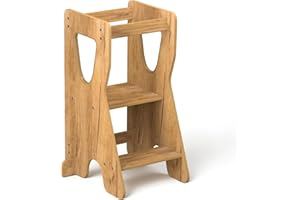 COSYLAND Torre Montessoriana Bambini - Torretta Montessoriana in Legno Naturale - 3 Altezze Regolabili per Adattarsi alla Crescita del Bambino - Adatto per Bambini da 18 Mesi a 6 Anni (Naturale)
