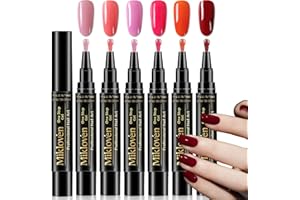 MIKLOVEN 6 Colors 3-in-1 UV Gel Nail Polish Pen Set, Quick-Dry Nail Art Pens with Precision Tip, No Base Coat Needed, from Light Pink to Deep Red, Long-Lasting Gloss, DIY & Salon Manicure Kit for Girls & Women