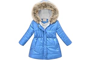 Henagehde Filles Manteau D'hiver Enfants Chaud Fourrure À Capuche imprimé/Solid Blouson éPais Fermetures éclair Manches Longue Manteau Migonne Mode Veste pour Âge 2-13 Ans