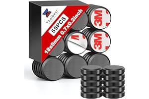 Thaibear 55 Pack Ceramic Craft Magnets - 18 mm x 5 mm - Round Disc with 3M Adhesive Backing, Strong, Black
