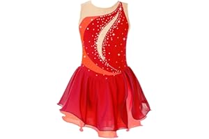TiaoBug Maillot de Patinaje Artístico para Niñas Competición Vestido Lentejuelas de Baile Leotardo con Falda Tul Body Ballet Disfraz de Baile Actuación