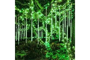 10 Tubes 30CM LED Météore Pluie Lumineuses Guirlandes Solaire,DINOWIN Lumineux Etanche Extérieur Douche Pluie Feux pour Noël Mariage Fête Soirée Maison Arbre Sapin Jardin (vert)