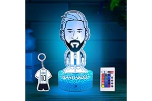 NOCLES MESSI Lámpara Y Llavero Lámpara Decorativa Mesita De Noche Regalos Jugador De Fútbol Argentina Barcelona Ilusión Óptica 3D Táctil Mando A Distancia 16 Colores Regalo Aficionados Niños Y Adultos