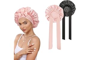 Frogetu 2 Stück chlafmütze Satin,Nacht Schlaf Mütze,Weiche Kopfhaube Schlafhaube Seide,Verstellbar Damen Herrn Motorhauben,Schlafhaube Seide,Hair Bonnet,mit Gummizug