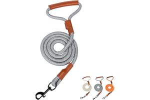 Snocyo Guinzaglio per cani con manico in pelle, Guinzaglio riflettente in nylon resistente per allenamento e vassi, guinzaglio corto per cani di taglia media