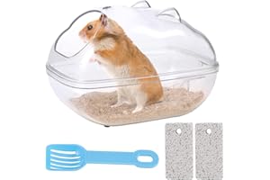 Fanshiontide Hamster Sand Bath Small Pet Bathtub Sand Bath Toilet Container, Hamster Cage with 1 Shovel and 2 Pet Molar Stone for Syrian Hamster Guinea Pig Rat Mice